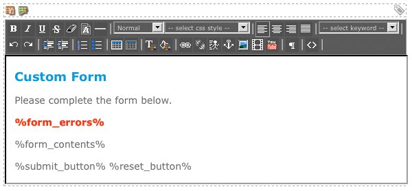 The WYSIWYG editor on the page contents bodycopy
