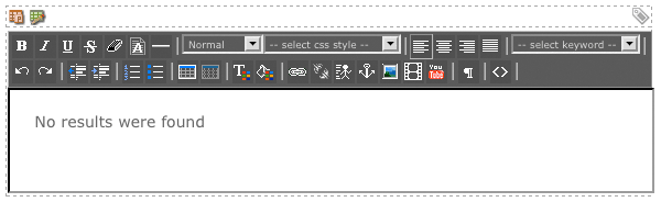 The WYSIWYG editor on the page contents (no results) bodycopy