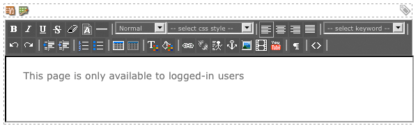 The WYSIWYG editor on the page contents (not logged in) bodycopy