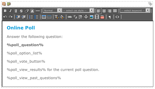 The WYSIWYG editor on the question format bodycopy