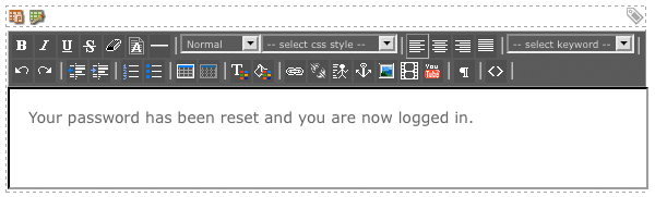 The WYSIWYG editor on the reset receipt bodycopy