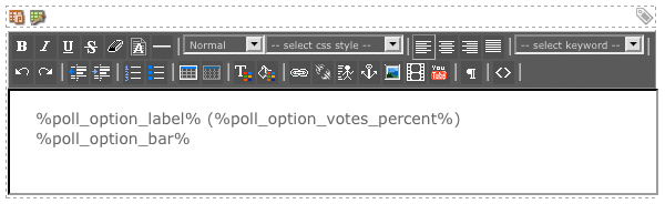 The WYSIWYG editor on the results list format bodycopy