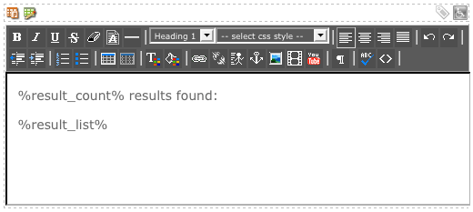 The WYSIWYG editor on the results page layout bodycopy