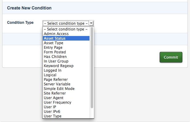 The conditional keywords section of the conditional keywords screen