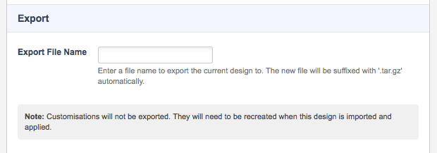 The export section of the import/export screen