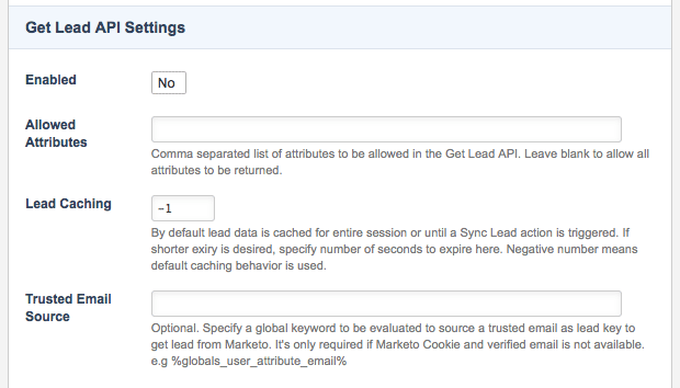 The Get lead API settings section of the Details screen