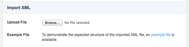 The import XML section of the Details screen