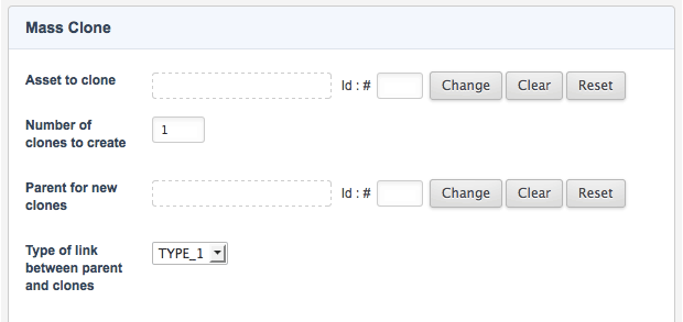 The Mass clone tool screen