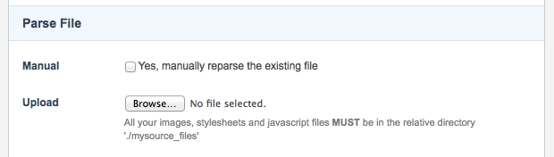The parse file section of the details screen