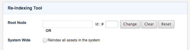 The Re-Indexing Tool screen