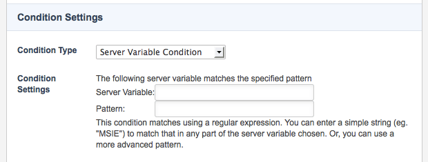 The server variable condition settings
