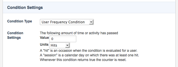 The user frequency condition settings