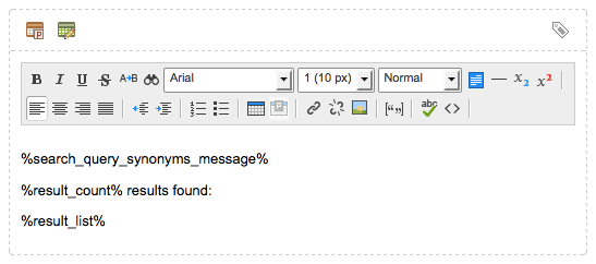The WYSIWYG editor on the results page layout bodycopy