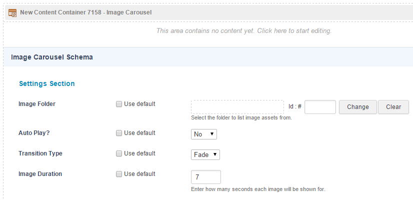 Example of an edit contents screen which uses a component template