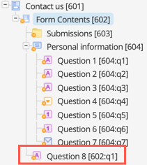 The unattached question in the current form fields list