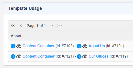 Component template usage screen