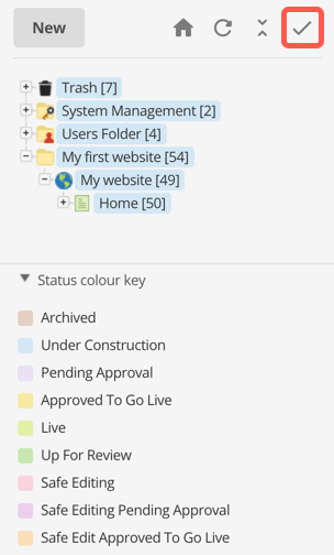 Asset status color key with the show status colors button highlighted