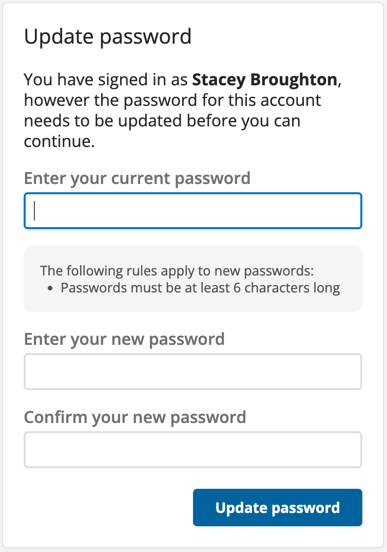 The change password prompt