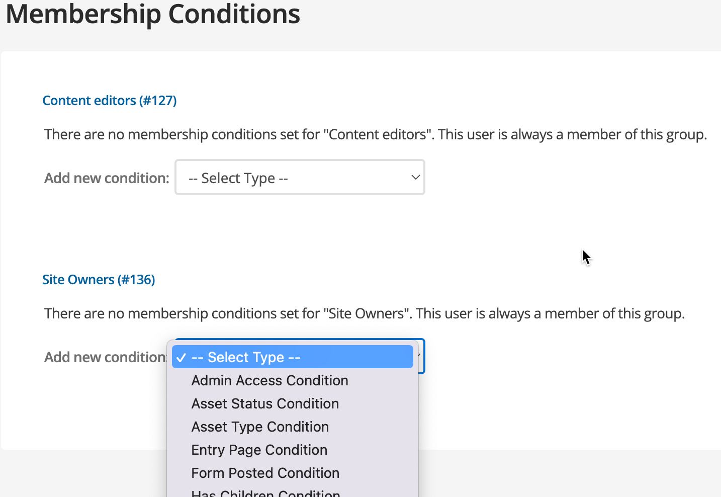 membership conditions multiple groups