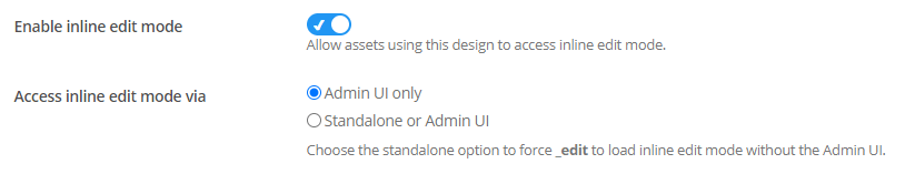 The Enable inline edit mode and Access inline edit mode options with options selected
