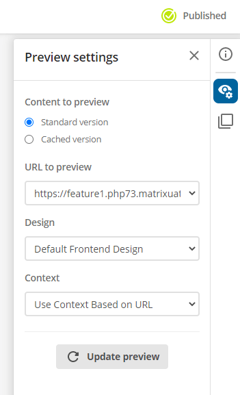 URL and context controls in preview mode