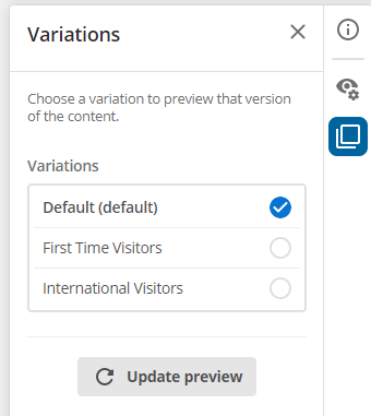 Variation settings in preview mode