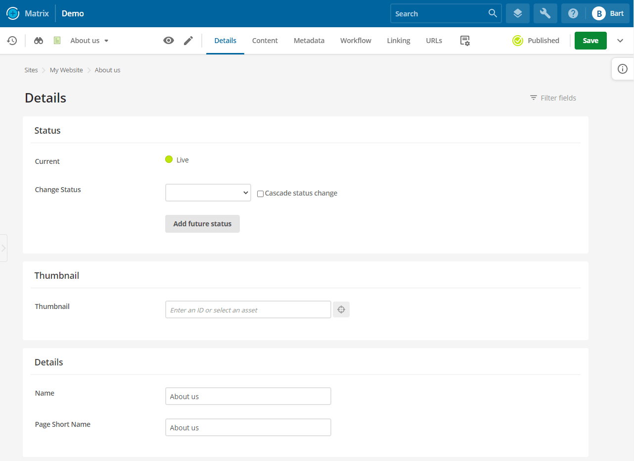 The Admin UI in Squiz Content Management