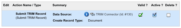 The create TRIM record action with connection