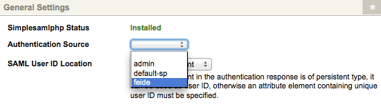 The authentication field on the *Details* screen of the SAML account manager