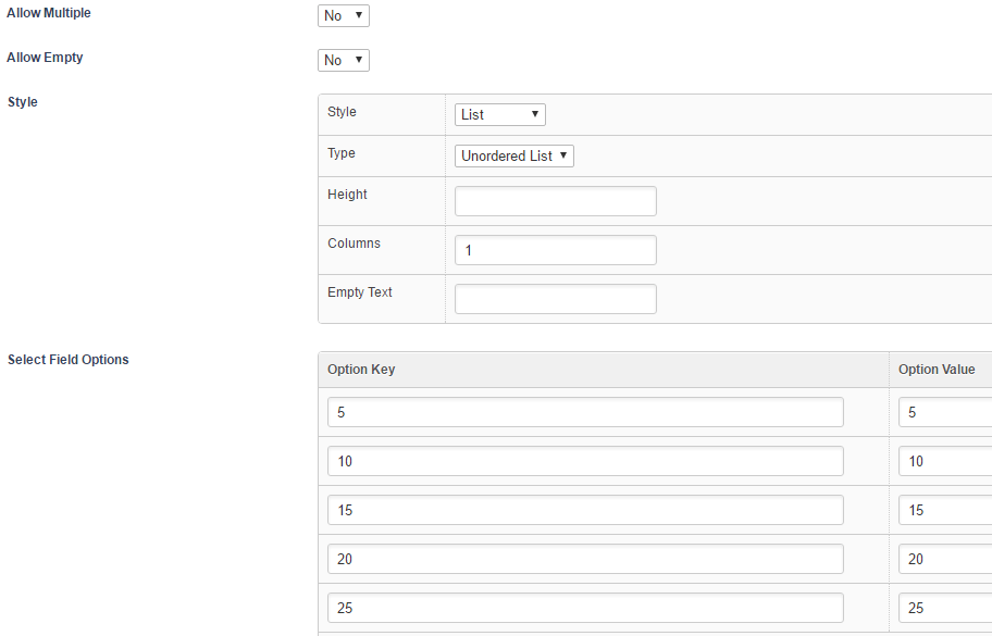 content template select field