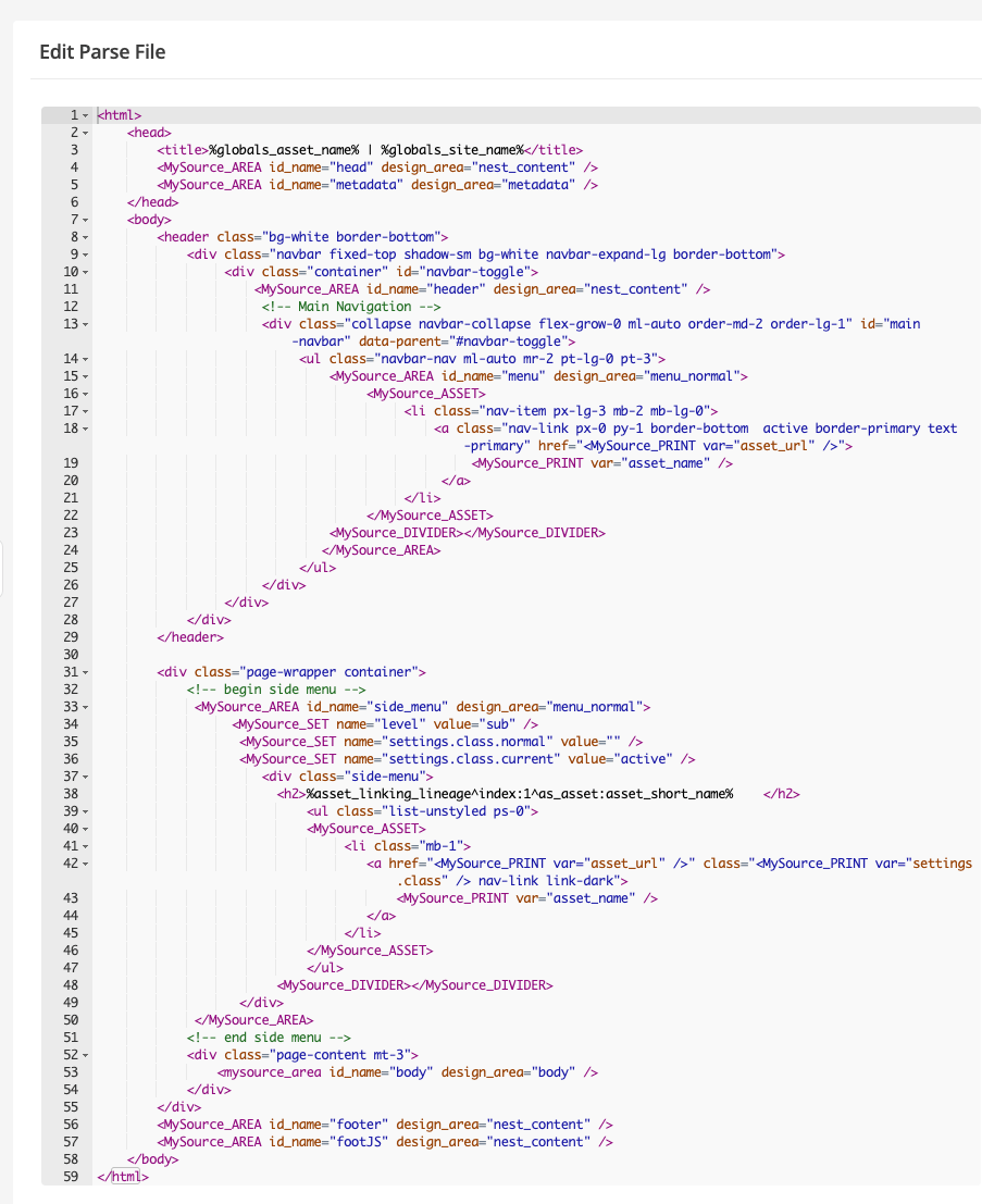 This image shows a listing of the html parse file