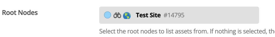 This image shows the root node field set to the site asset.
