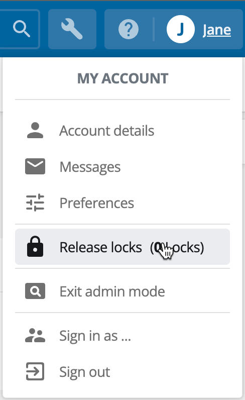 This image shows the Release locks option in the toolbar menu