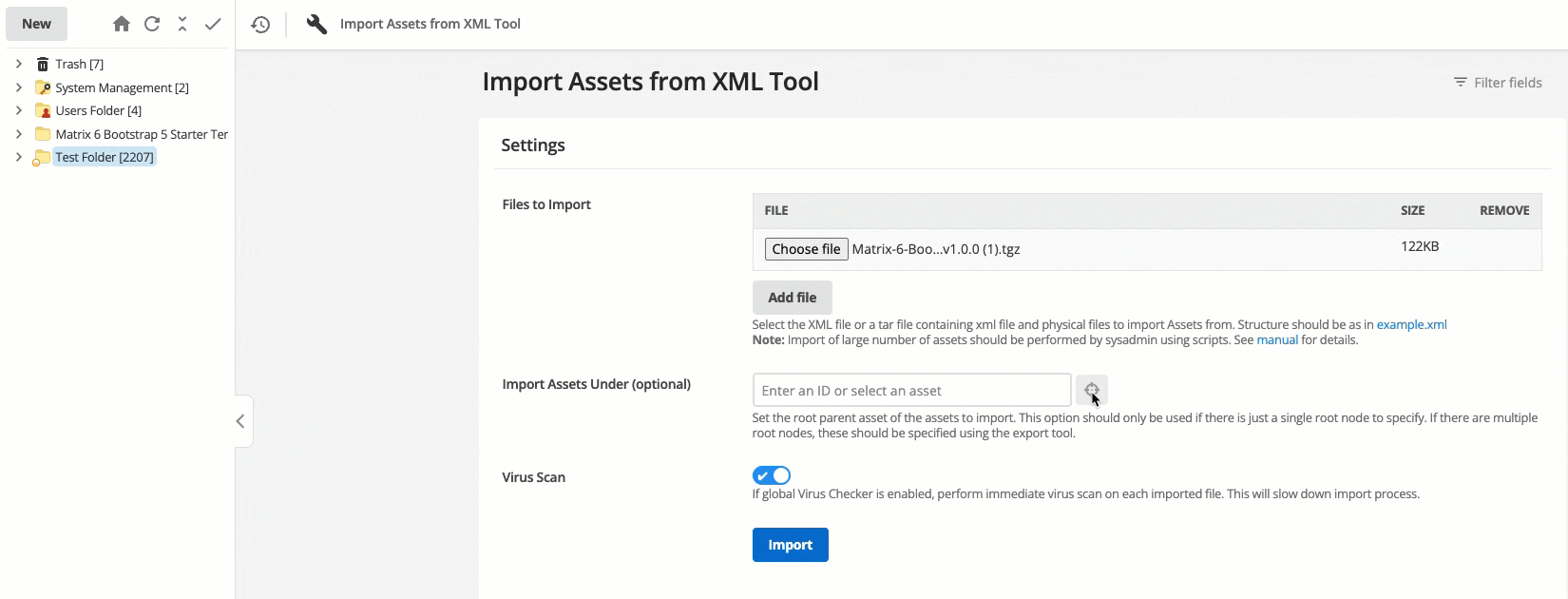 This gif shows how to make Matrix fill in the parent asset field automatically. It shows the user clicking on the Chooser button