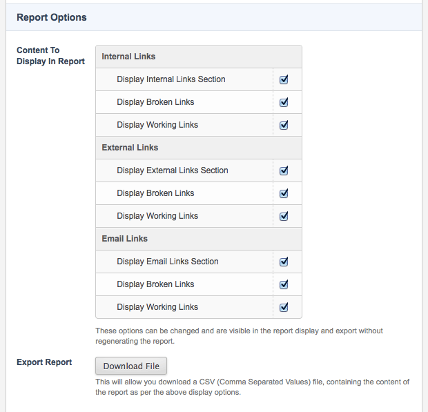 The Display options section