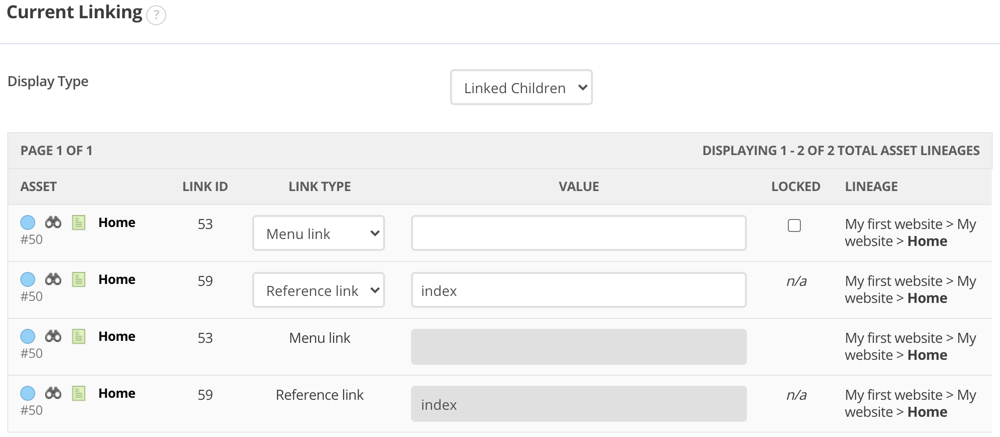 The Current linking section of the Linking screen showing linked children