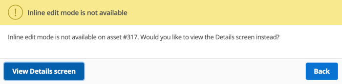 Inline edit mode unavailable message