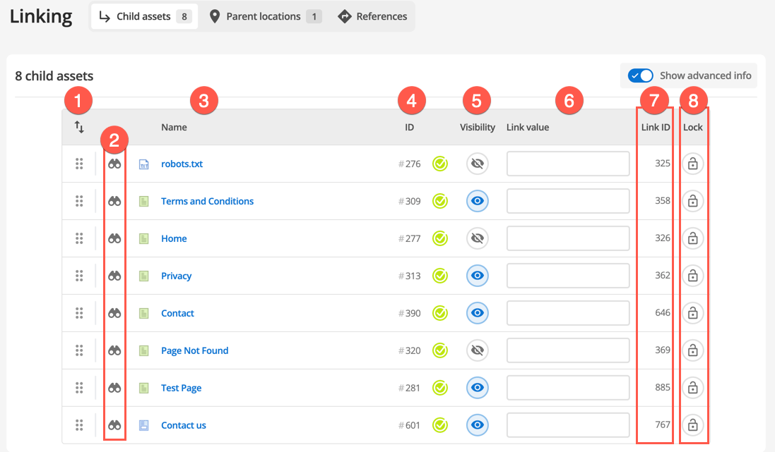 linking screen child assets advanced