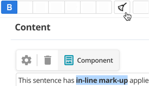 Content with in-line formatting selected and the remove formatting button hover selected