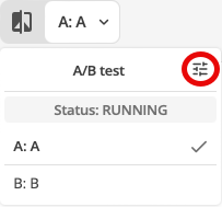 ab test menu with ab test running and settings icon highlighted