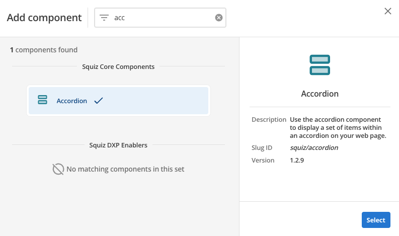 accordion component select