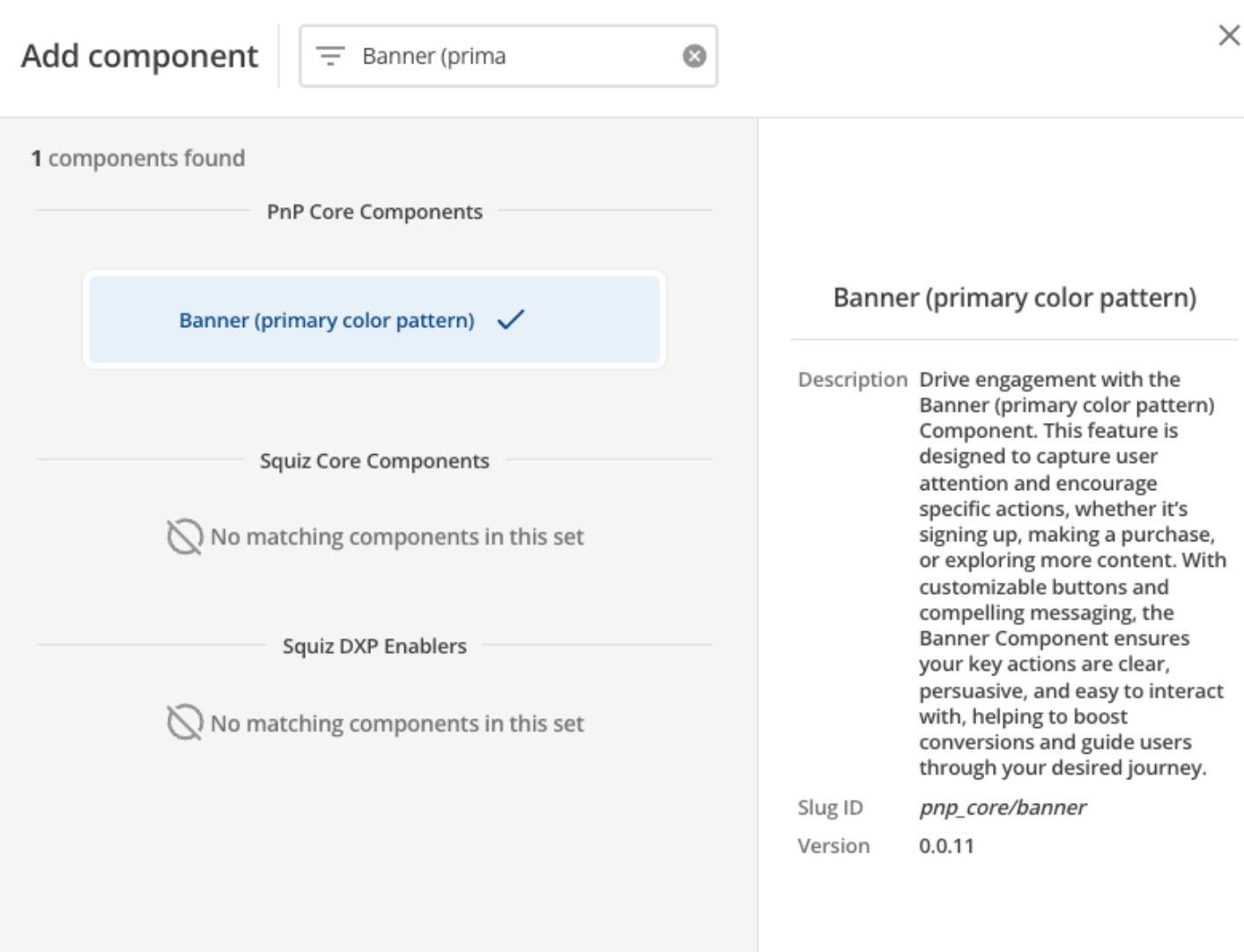 banner primary component select