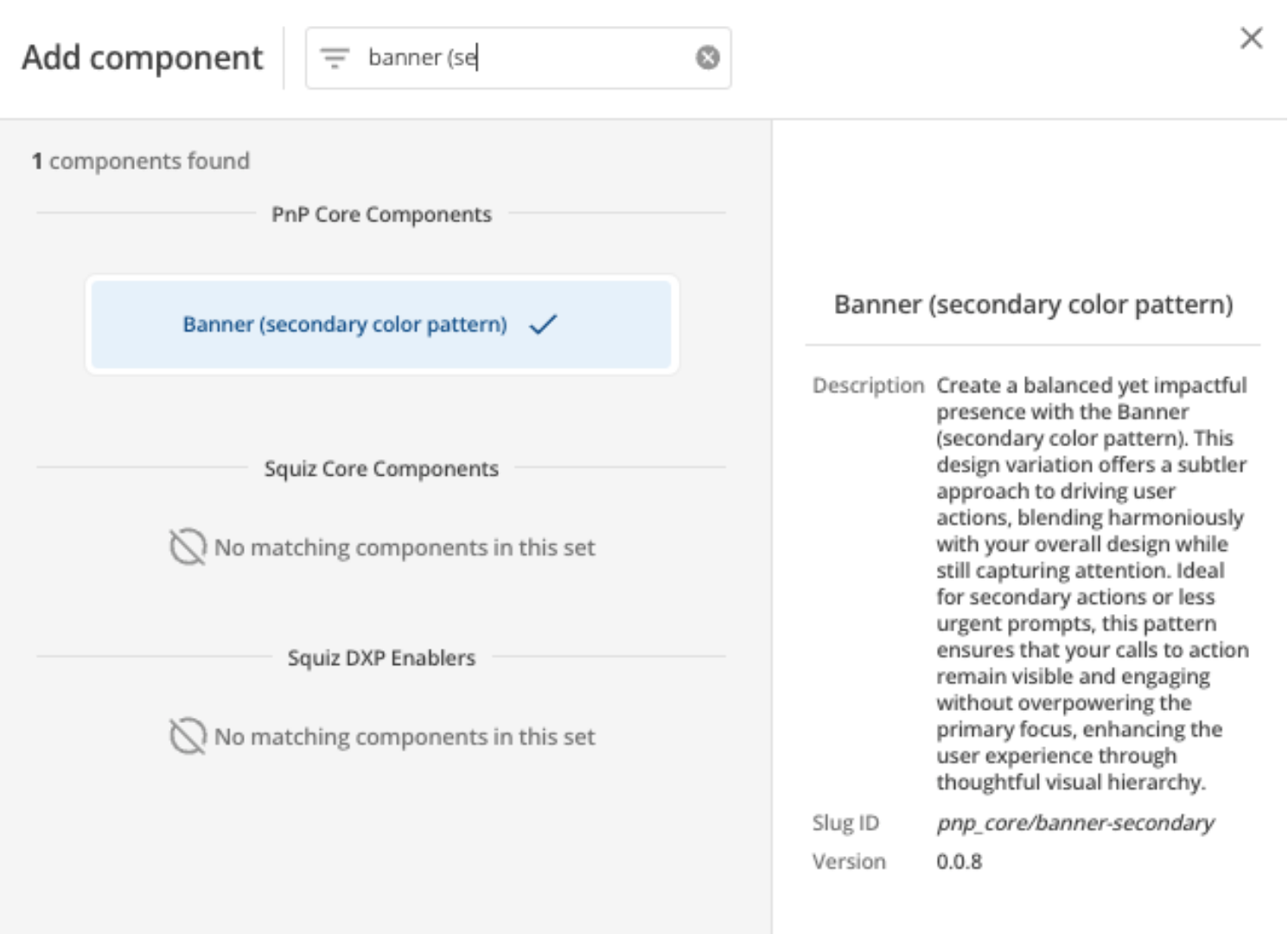 banner secondary component select