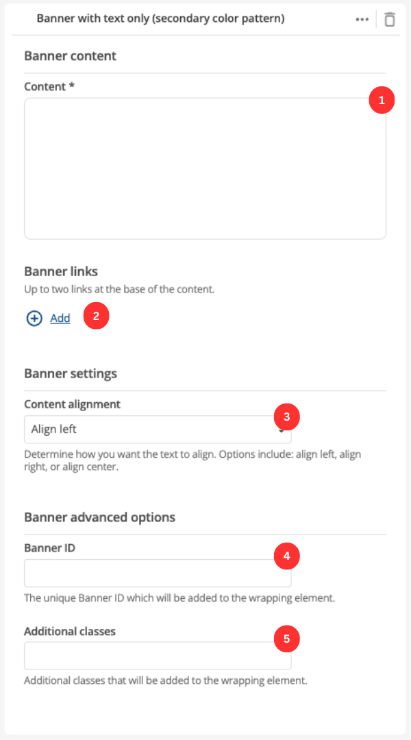 banner with text only secondary fields