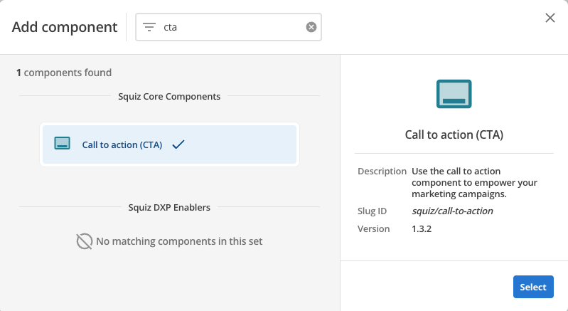 call to action component select