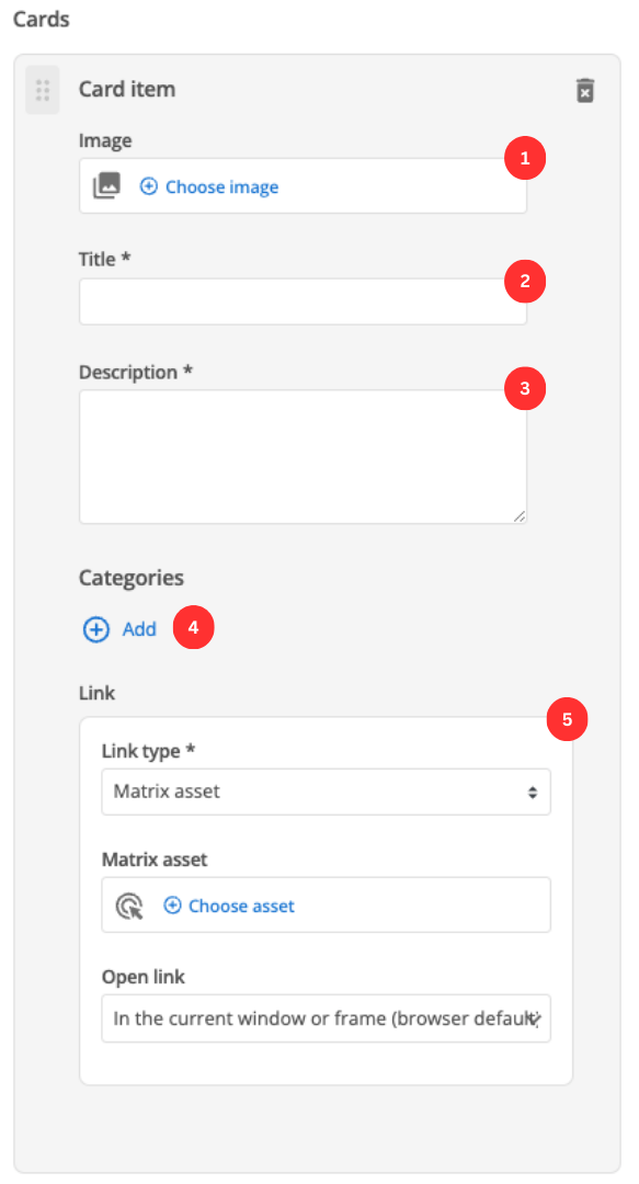 card listing card item fields