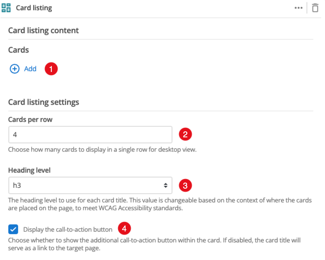 card listing fields