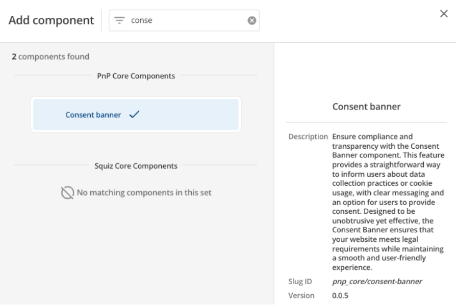 consent banner component select