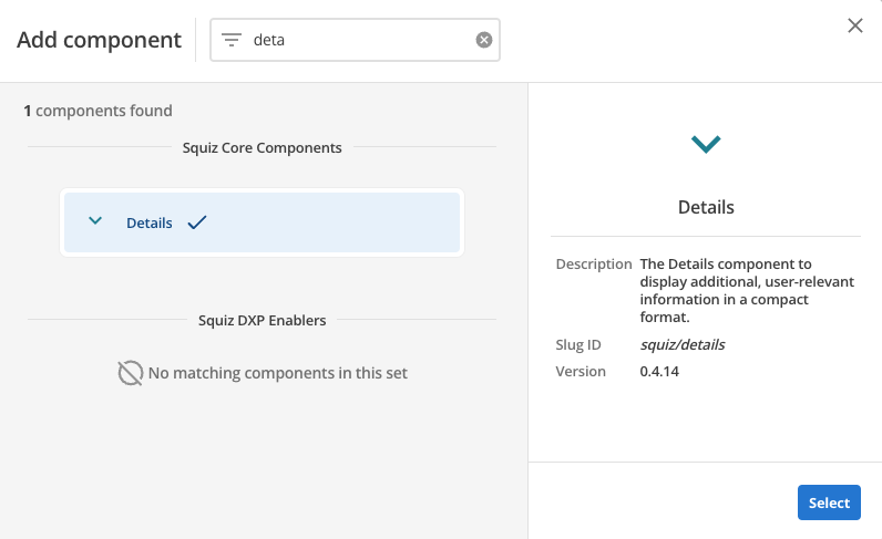 details component select