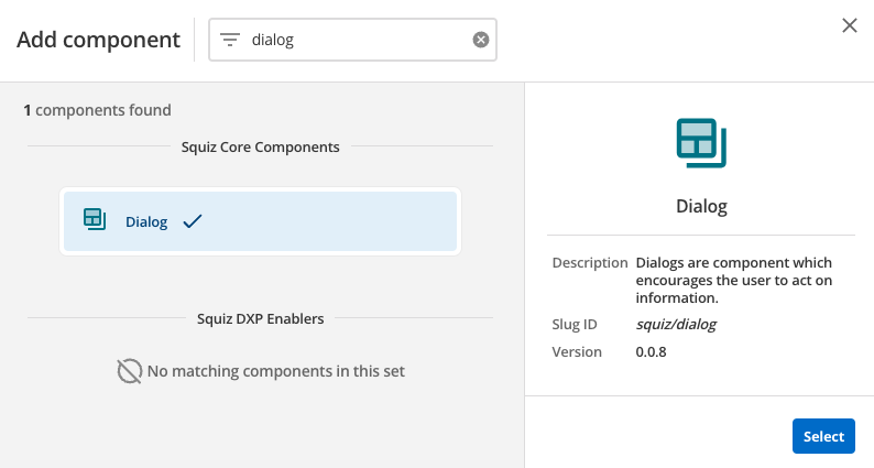 dialog component select